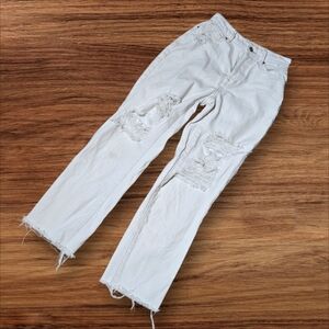 Pacsun White Distressed Straight Button Fly Denim Short Jeans